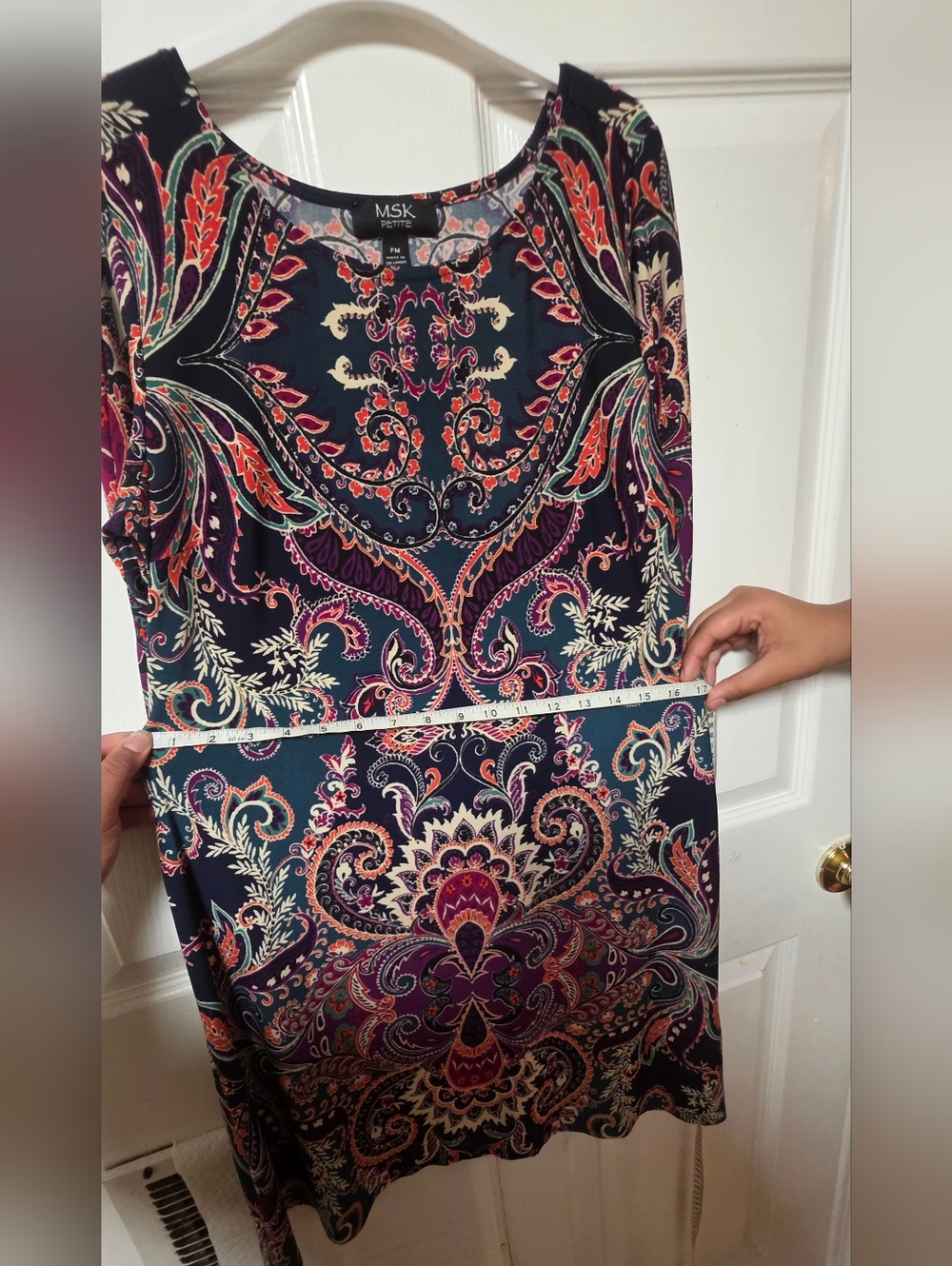 MSK Petite Dress PM Paisley Print 3/4 Split Sleeve Knit Shift Stretchy - Picture 4 of 8